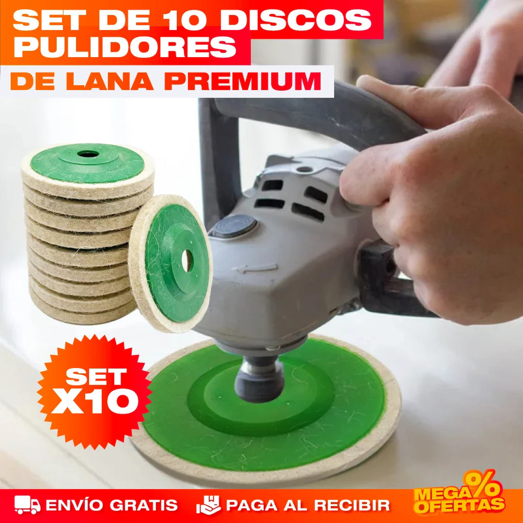 SET DE 10 DISCOS PULIDORES DE LANA+ENVIO GRATIS