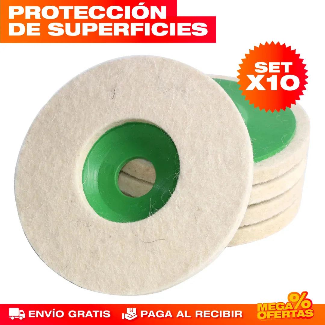 SET DE 10 DISCOS PULIDORES DE LANA+ENVIO GRATIS